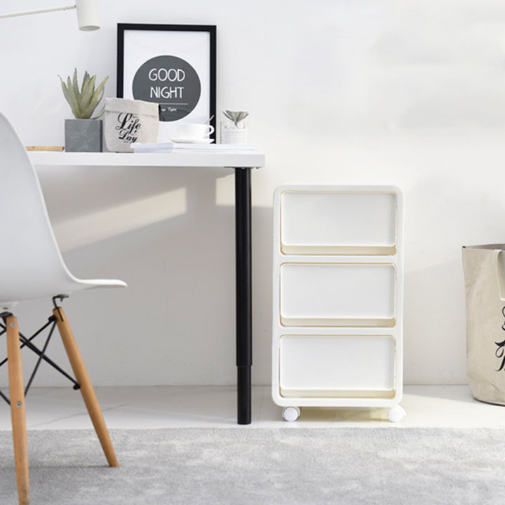 Moderner minimalistischer PP Mobile quadratischer Nachttisch mit 2/3/4 Schubladen für das Schlafzimmer 