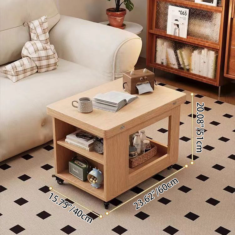 Traditional Chinese Rubberwood Mobile Rectangular Coffee Table 3-Tier For Living Room