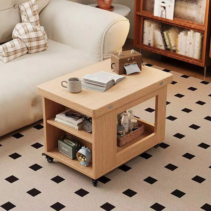 Traditional Chinese Rubberwood Mobile Rectangular Coffee Table 3-Tier For Living Room