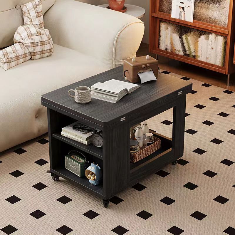 Traditional Chinese Rubberwood Mobile Rectangular Coffee Table 3-Tier For Living Room