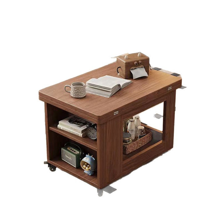 Traditional Chinese Rubberwood Mobile Rectangular Coffee Table 3-Tier For Living Room