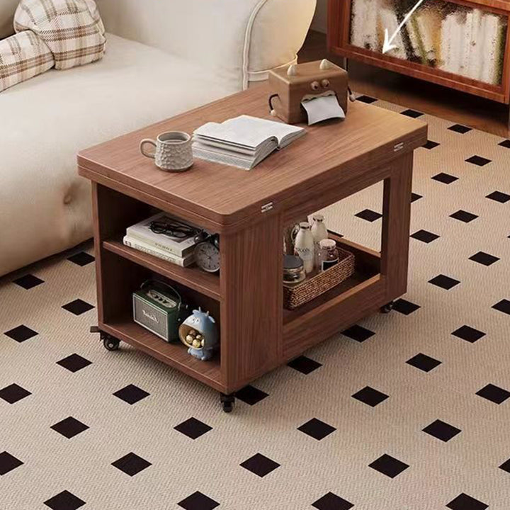 Traditional Chinese Rubberwood Mobile Rectangular Coffee Table 3-Tier For Living Room
