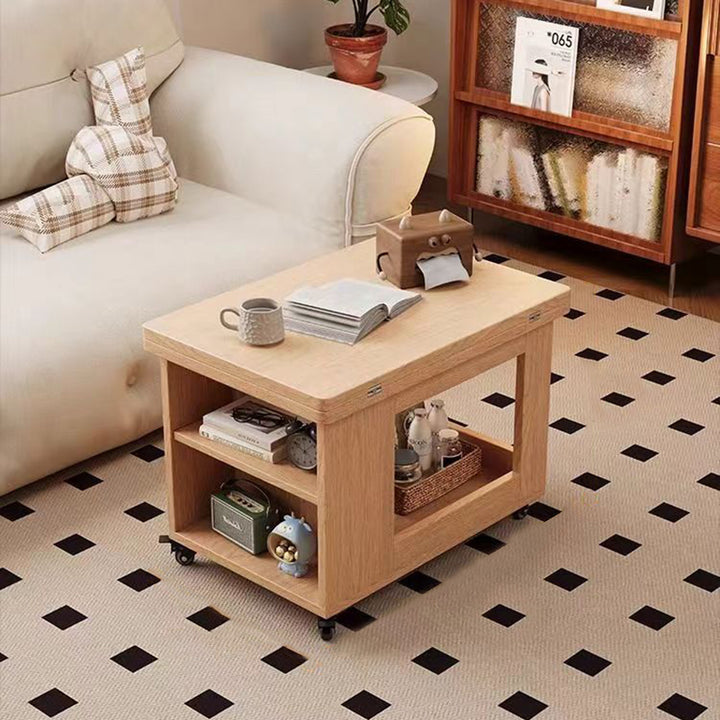Traditional Chinese Rubberwood Mobile Rectangular Coffee Table 3-Tier For Living Room