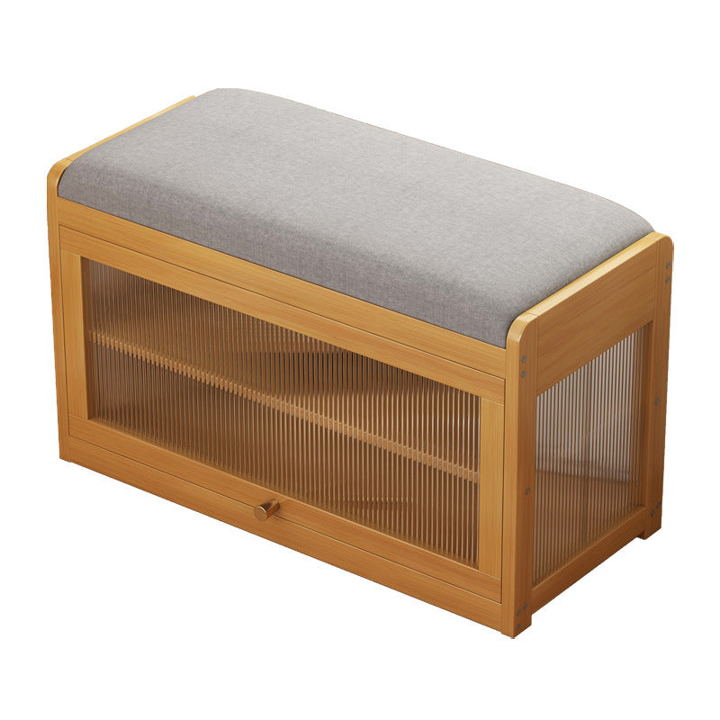 Banc à chaussures rectangulaire à 2 niveaux en tissu vintage traditionnel, bambou, MDF et acrylique, pour entrée et salon 
