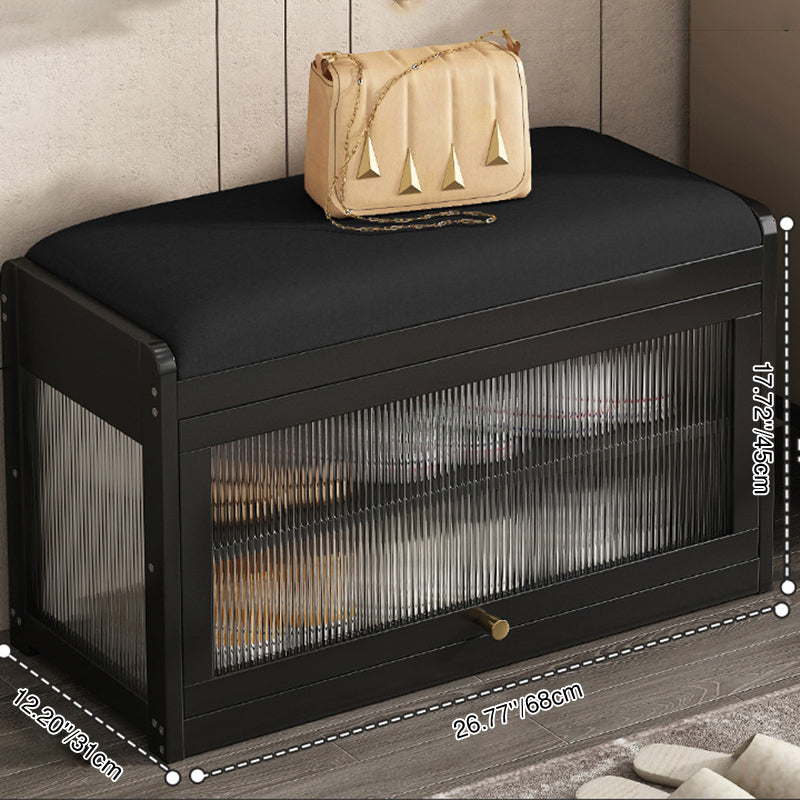 Banc à chaussures rectangulaire à 2 niveaux en tissu vintage traditionnel, bambou, MDF et acrylique, pour entrée et salon 