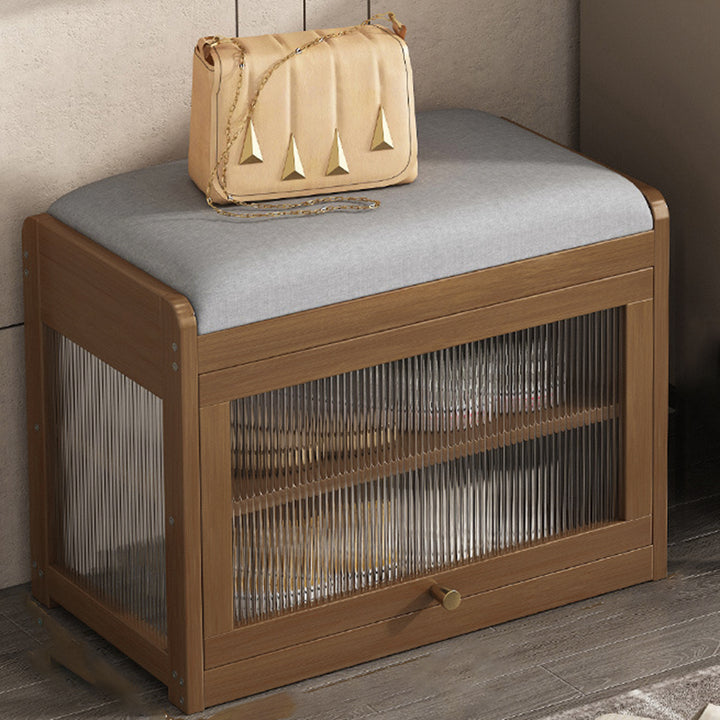 Banc à chaussures rectangulaire à 2 niveaux en tissu vintage traditionnel, bambou, MDF et acrylique, pour entrée et salon 