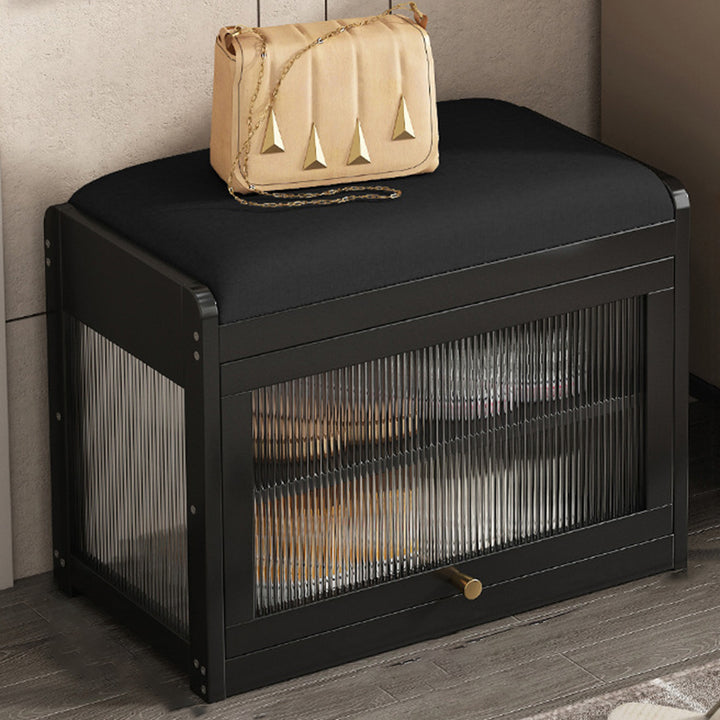Traditionelle Vintage-Stoff Bambus MDF Acryl Rechteckige Schuhbank 2-stufiger Eingangssitz für Wohnzimmer 