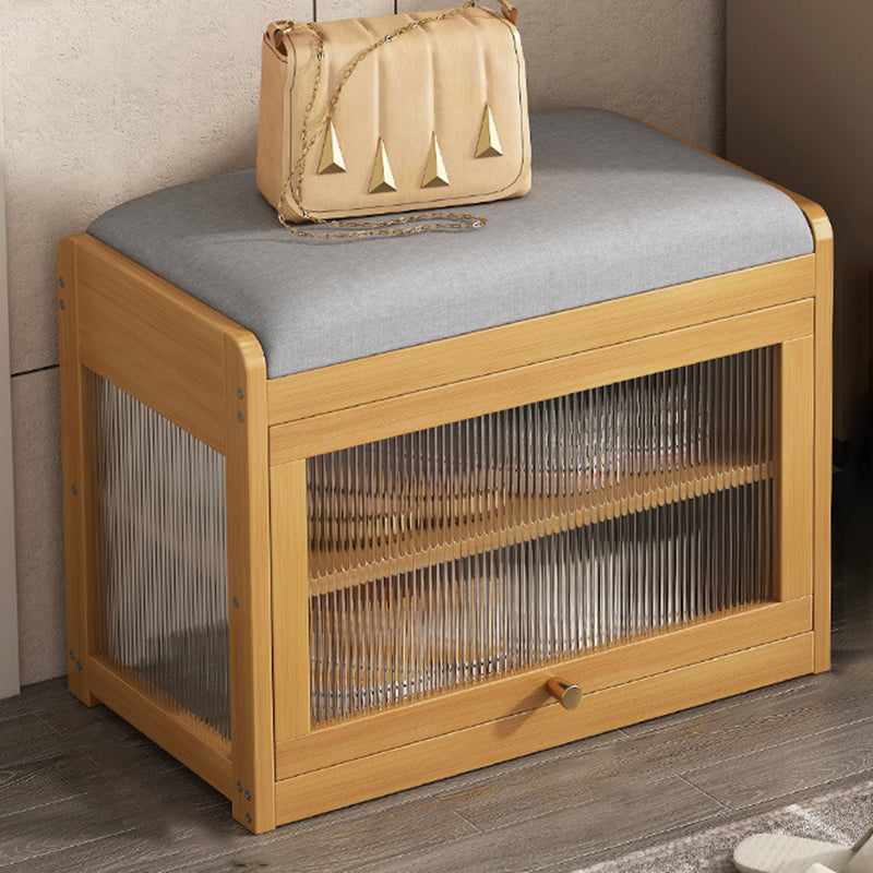 Banc à chaussures rectangulaire à 2 niveaux en tissu vintage traditionnel, bambou, MDF et acrylique, pour entrée et salon 