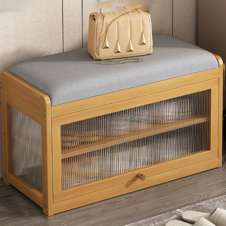 Traditionelle Vintage-Stoff Bambus MDF Acryl Rechteckige Schuhbank 2-stufiger Eingangssitz für Wohnzimmer 