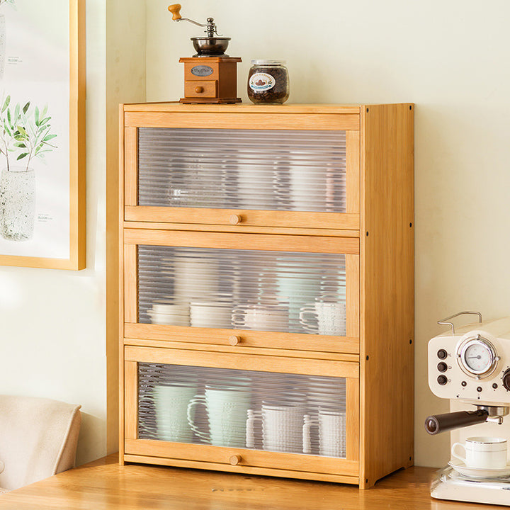Traditional Chinese Bamboo Acrylic Rectangular Storage Cabinet 1/2/3-Tier For Living Room