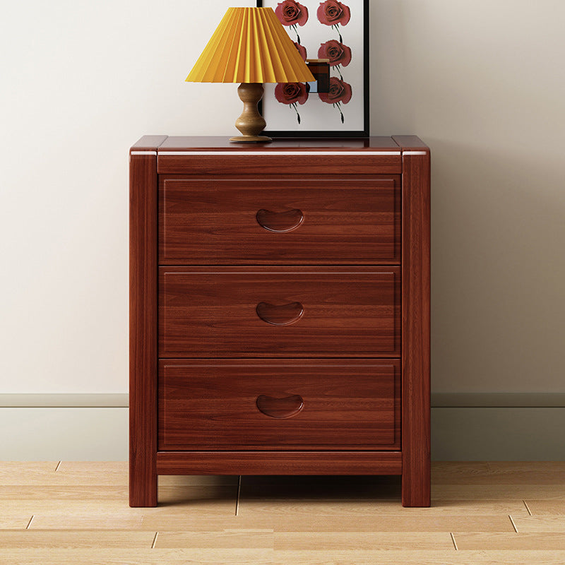 Mesa de noche cuadrada de madera maciza china tradicional con 3 cajones para dormitorio 