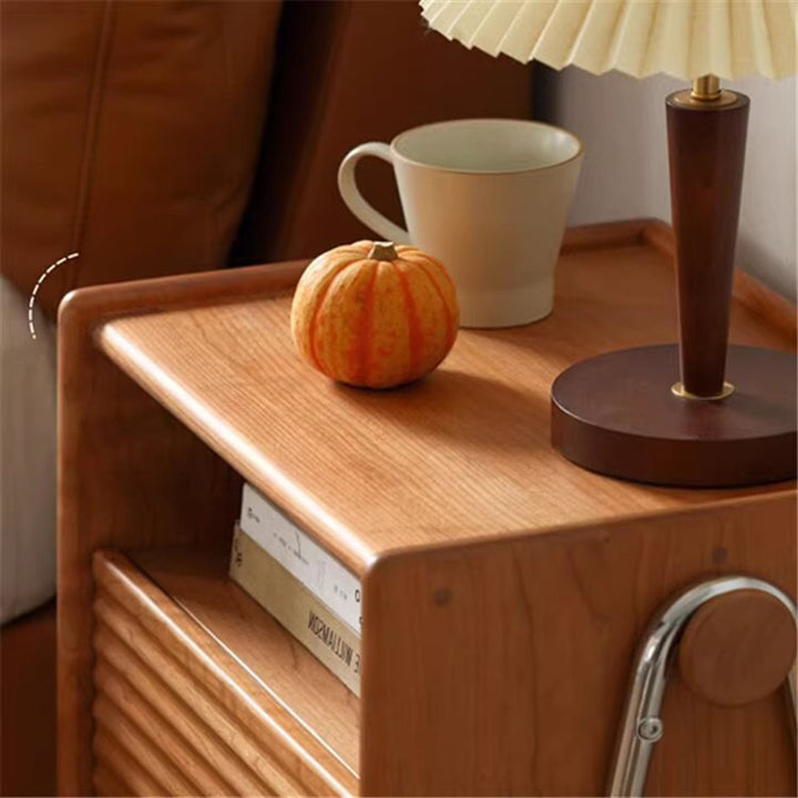 Traditional Vintage Pine Stainless Steel Wavy V-Frame Square Nightstand 1-Drawer For Bedroom