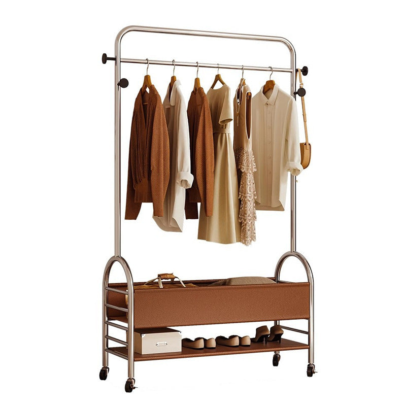 Modern Minimalist Faux Leather Iron Mobile Rectangular Arc Hall Tree 2-Tier For Bedroom