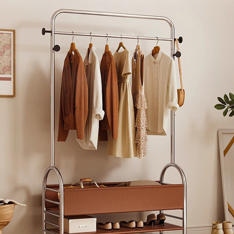 Modern Minimalist Faux Leather Iron Mobile Rectangular Arc Hall Tree 2-Tier For Bedroom