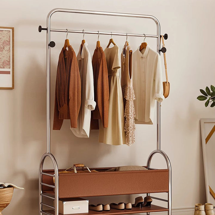 Modern Minimalist Faux Leather Iron Mobile Rectangular Arc Hall Tree 2-Tier For Bedroom