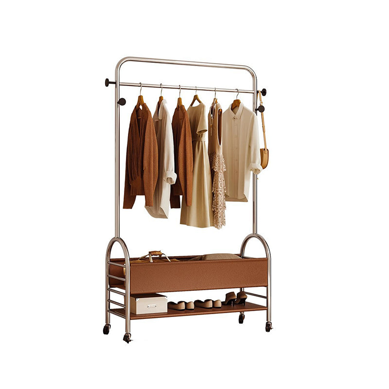 Modern Minimalist Faux Leather Iron Mobile Rectangular Arc Hall Tree 2-Tier For Bedroom
