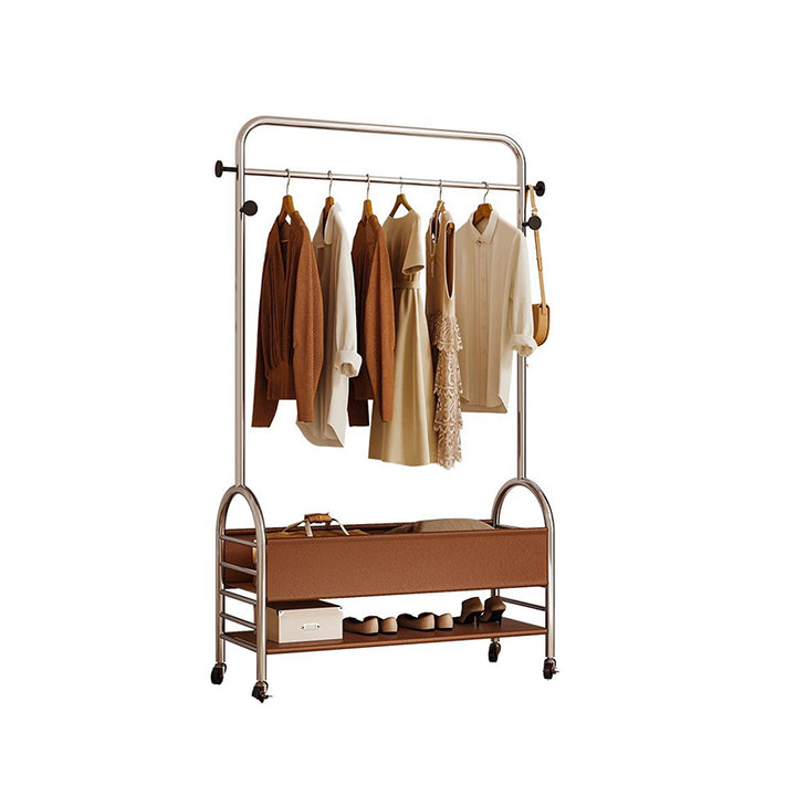 Modern Minimalist Faux Leather Iron Mobile Rectangular Arc Hall Tree 2-Tier For Bedroom