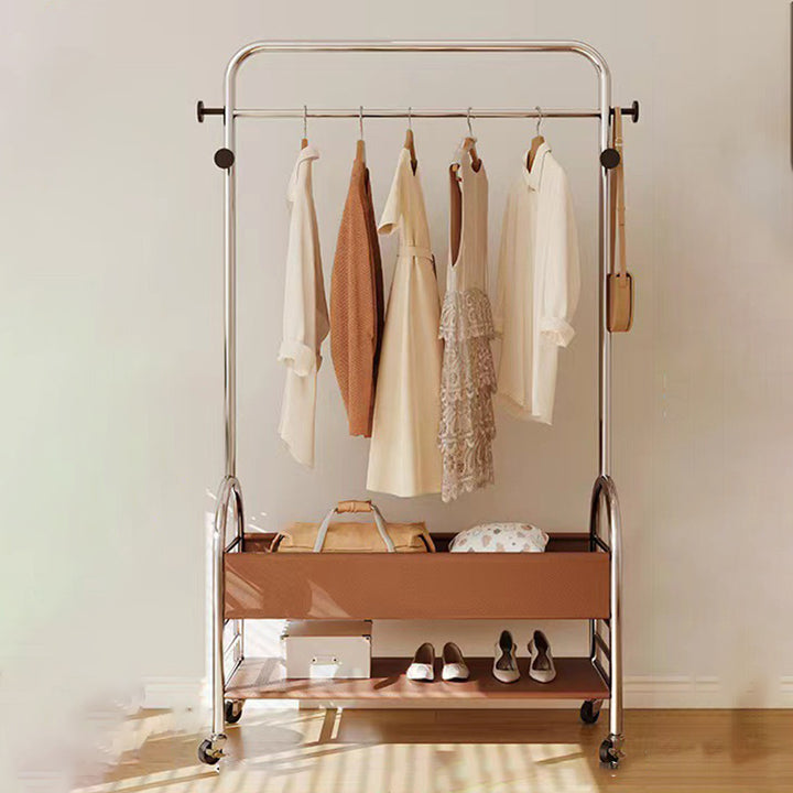 Modern Minimalist Faux Leather Iron Mobile Rectangular Arc Hall Tree 2-Tier For Bedroom