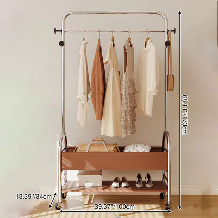 Modern Minimalist Faux Leather Iron Mobile Rectangular Arc Hall Tree 2-Tier For Bedroom