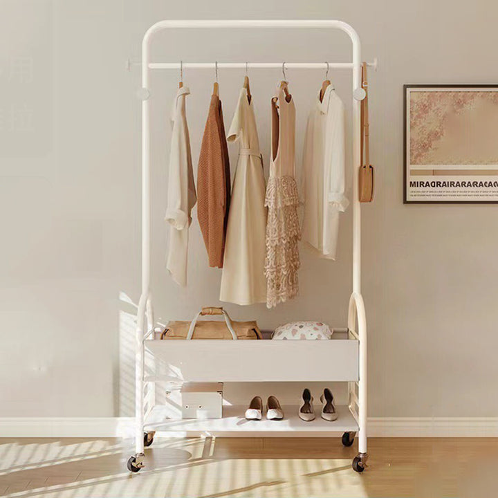 Modern Minimalist Faux Leather Iron Mobile Rectangular Arc Hall Tree 2-Tier For Bedroom