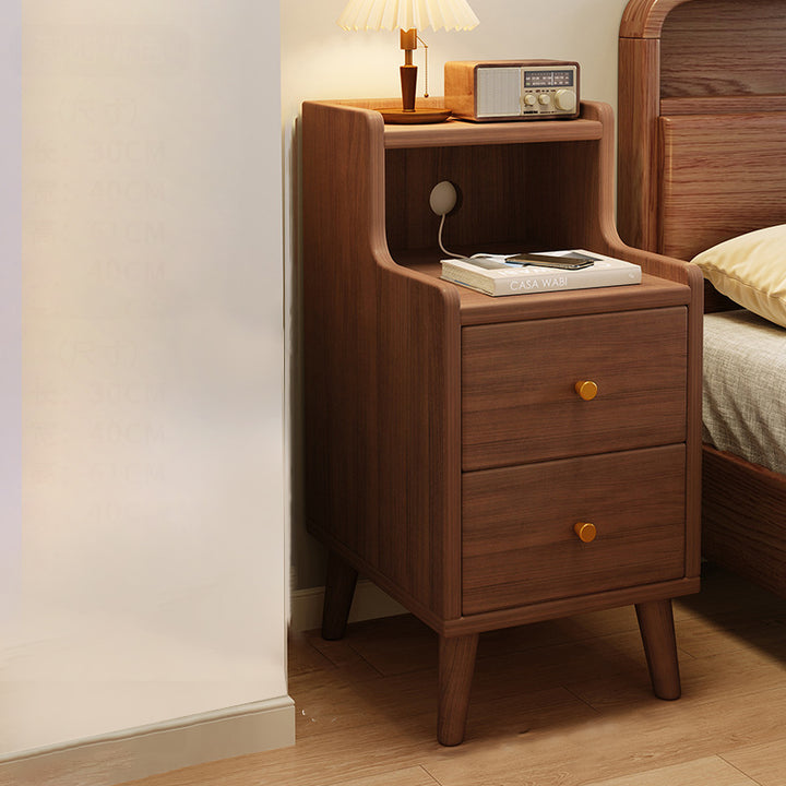 Mesita de noche rectangular curva de fibra de densidad media china tradicional con 2 cajones para dormitorio 