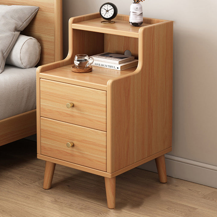 Traditional Chinese Medium Density Fiberboard Curved Rectangular Nightstand 2-Drawer For Bedroom
