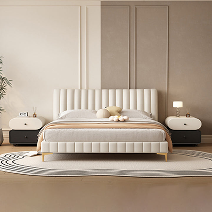 Contemporary Scandinavian Pine Cat-Scratch-Resistant Leather Oval Square Ball Nightstand 2-Drawer For Bedroom