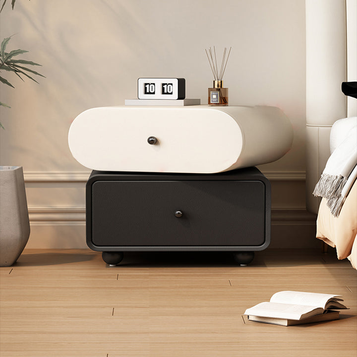Contemporary Scandinavian Pine Cat-Scratch-Resistant Leather Oval Square Ball Nightstand 2-Drawer For Bedroom
