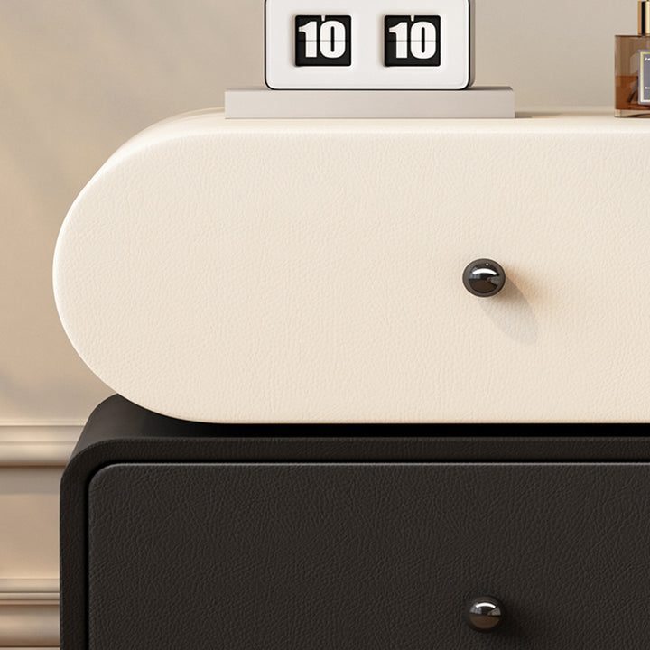 Contemporary Scandinavian Pine Cat-Scratch-Resistant Leather Oval Square Ball Nightstand 2-Drawer For Bedroom