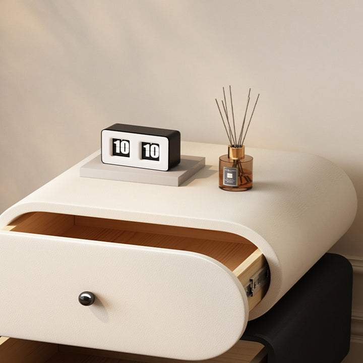 Contemporary Scandinavian Pine Cat-Scratch-Resistant Leather Oval Square Ball Nightstand 2-Drawer For Bedroom