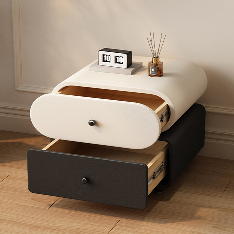 Contemporary Scandinavian Pine Cat-Scratch-Resistant Leather Oval Square Ball Nightstand 2-Drawer For Bedroom
