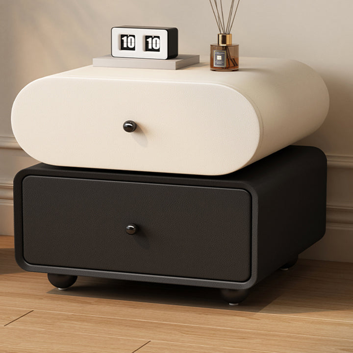 Contemporary Scandinavian Pine Cat-Scratch-Resistant Leather Oval Square Ball Nightstand 2-Drawer For Bedroom