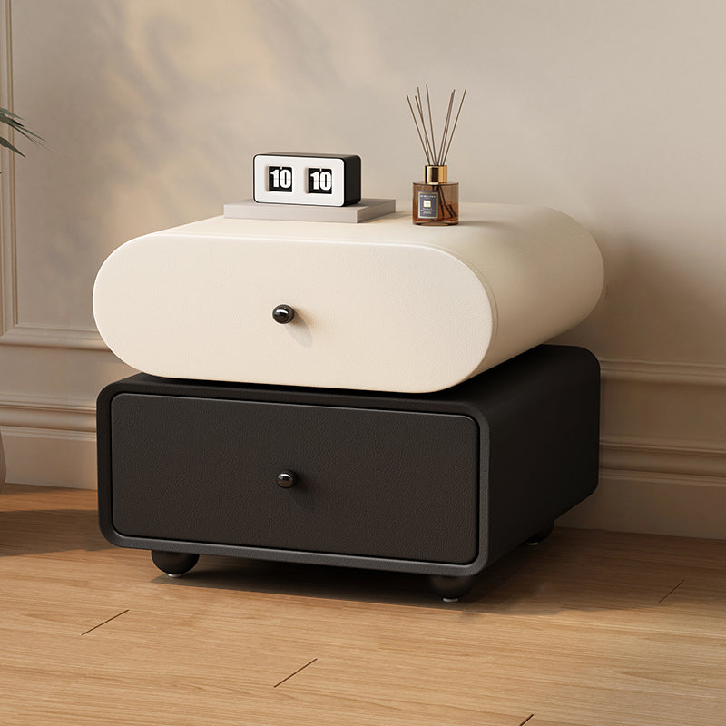 Contemporary Scandinavian Pine Cat-Scratch-Resistant Leather Oval Square Ball Nightstand 2-Drawer For Bedroom