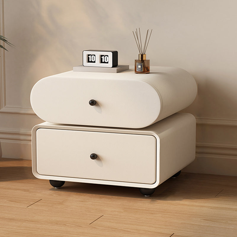 Contemporary Scandinavian Pine Cat-Scratch-Resistant Leather Oval Square Ball Nightstand 2-Drawer For Bedroom