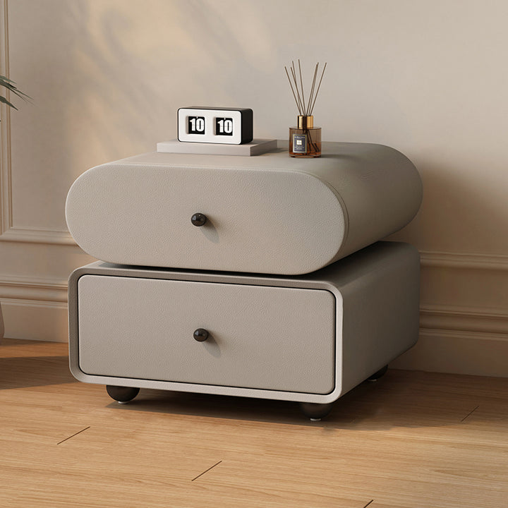 Contemporary Scandinavian Pine Cat-Scratch-Resistant Leather Oval Square Ball Nightstand 2-Drawer For Bedroom