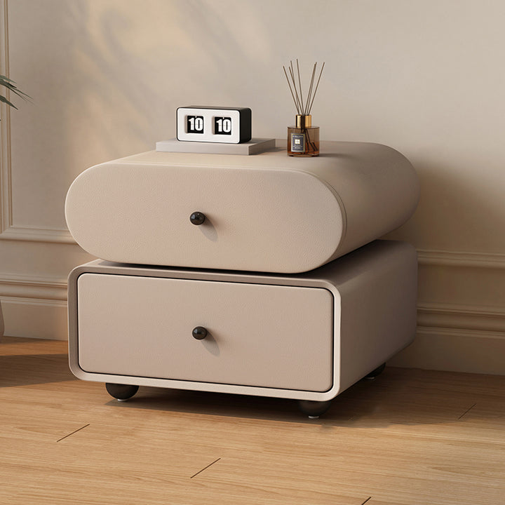 Contemporary Scandinavian Pine Cat-Scratch-Resistant Leather Oval Square Ball Nightstand 2-Drawer For Bedroom