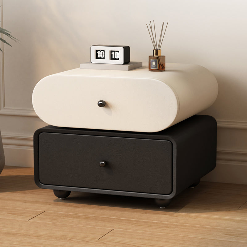 Contemporary Scandinavian Pine Cat-Scratch-Resistant Leather Oval Square Ball Nightstand 2-Drawer For Bedroom