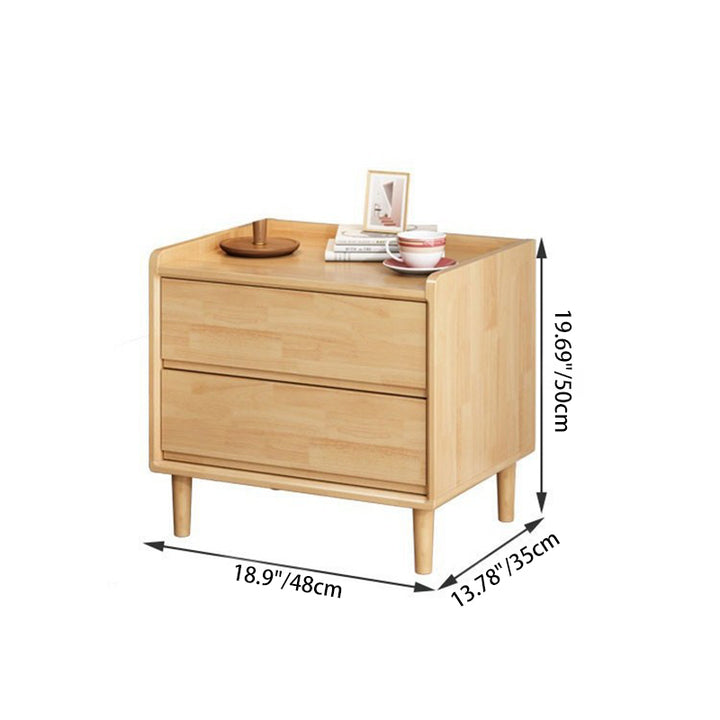 Traditional Chinese Solid Wood Sintered Stone Metal Square-Cylinder Nightstand With 2 Drawers For Bedroom