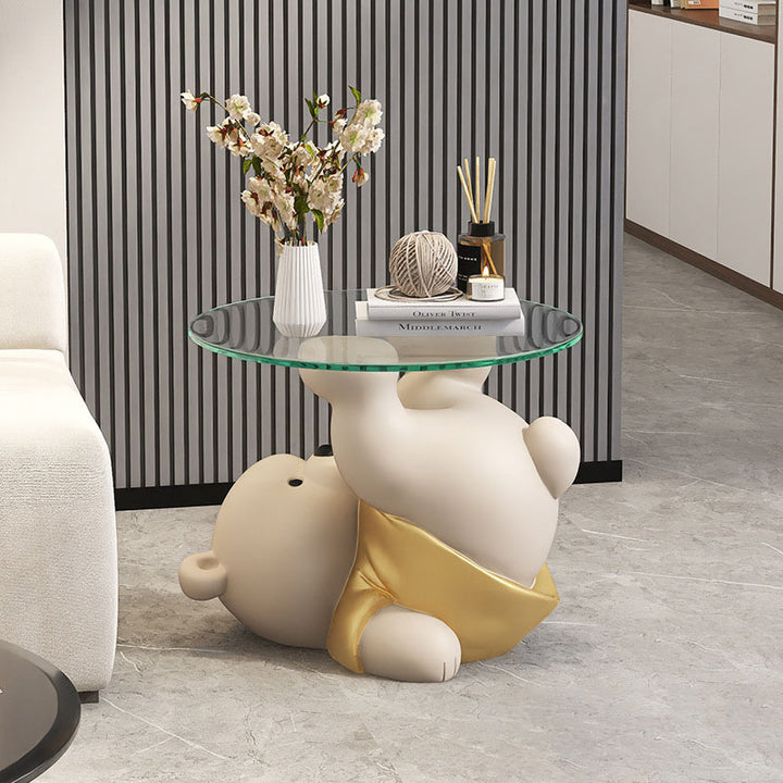 Modern Art Deco Resin Glass Kid Cartoon Cat Dog Bear Side Table 1-Tier For Living Room