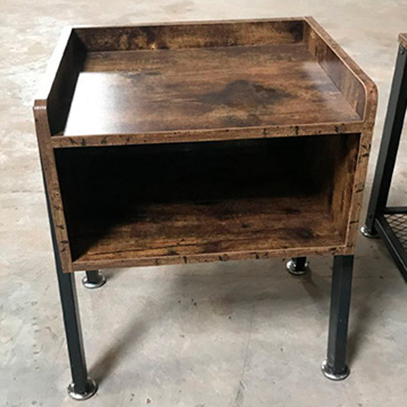 Traditional Vintage Medium Density Fiberboard Metal Square Nightstand With 2-Tier For Bedroom