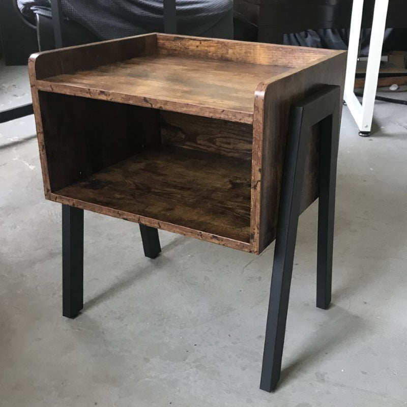 Traditional Vintage Medium Density Fiberboard Metal Square Nightstand With 2-Tier For Bedroom