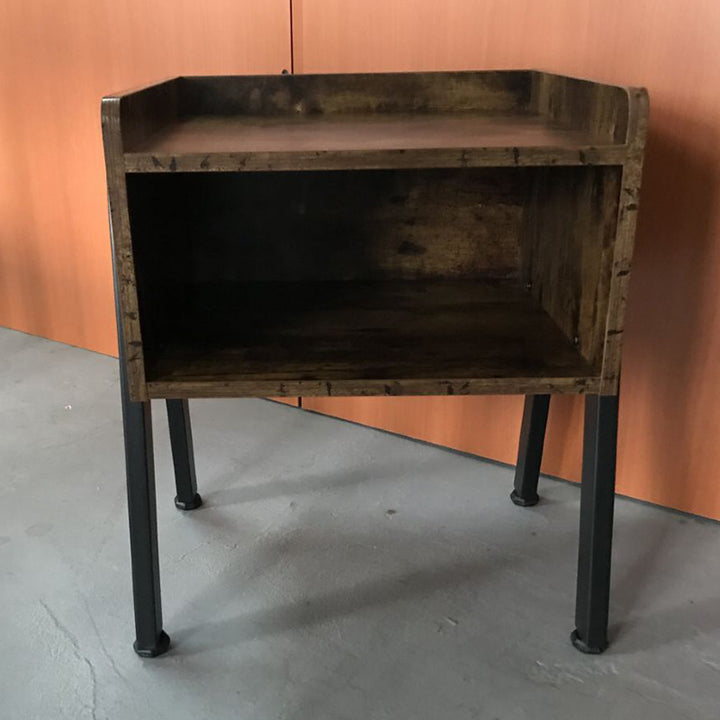 Traditional Vintage Medium Density Fiberboard Metal Square Nightstand With 2-Tier For Bedroom