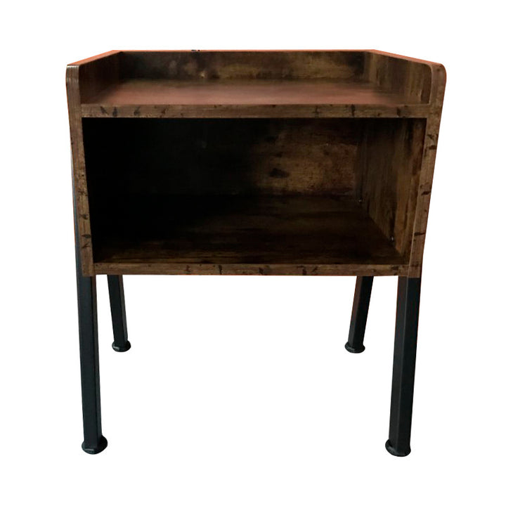 Traditional Vintage Medium Density Fiberboard Metal Square Nightstand With 2-Tier For Bedroom