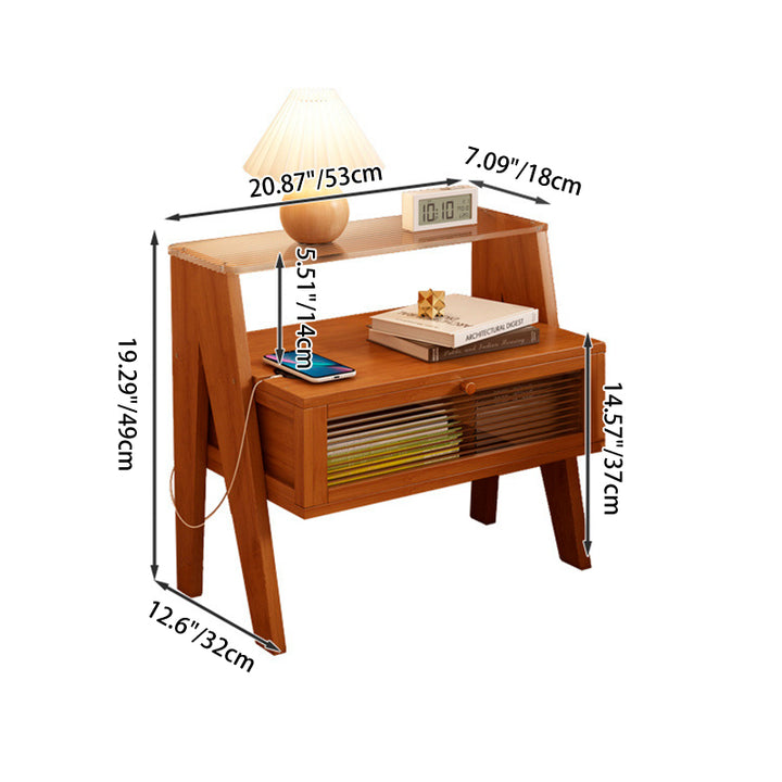 Traditional Vintage Glass Bamboo Rectangular Nightstand 2-Tier For Bedroom