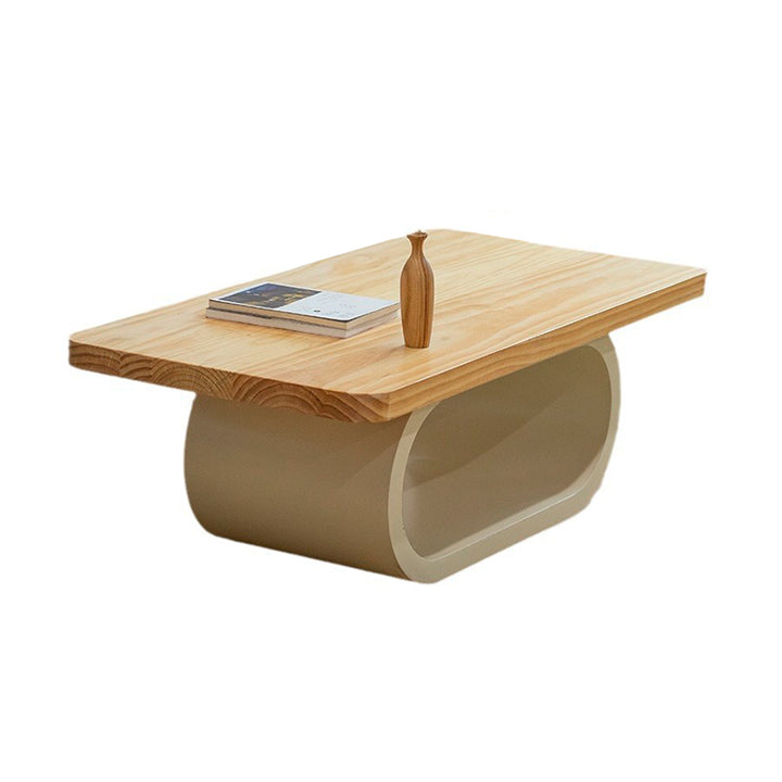 Contemporary Scandinavian Solid Wood Engineered Wood Rounded Rectangular Coffee Table 2-Tier For Living Room
