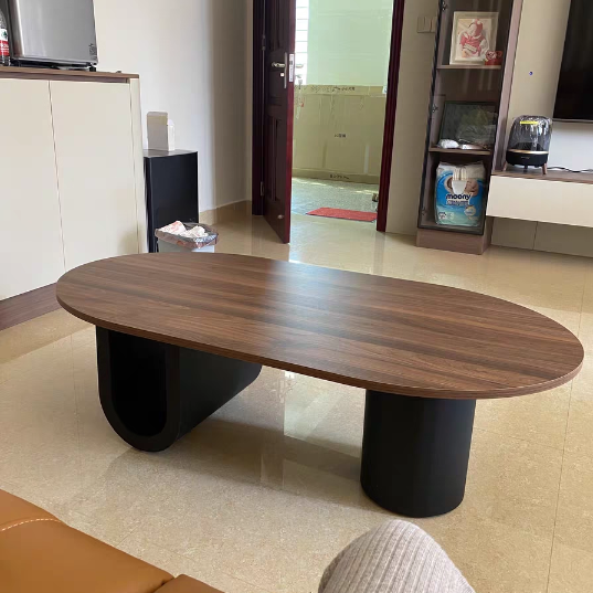 Contemporary Creative Solid Wood Plywood Metal Oval Round U-Shape Coffee Table 1-Tier For Living Room