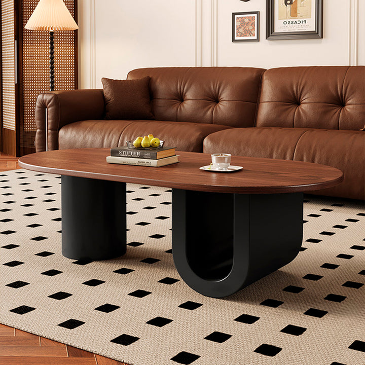 Contemporary Creative Solid Wood Plywood Metal Oval Round U-Shape Coffee Table 1-Tier For Living Room