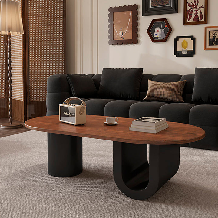 Contemporary Creative Solid Wood Plywood Metal Oval Round U-Shape Coffee Table 1-Tier For Living Room