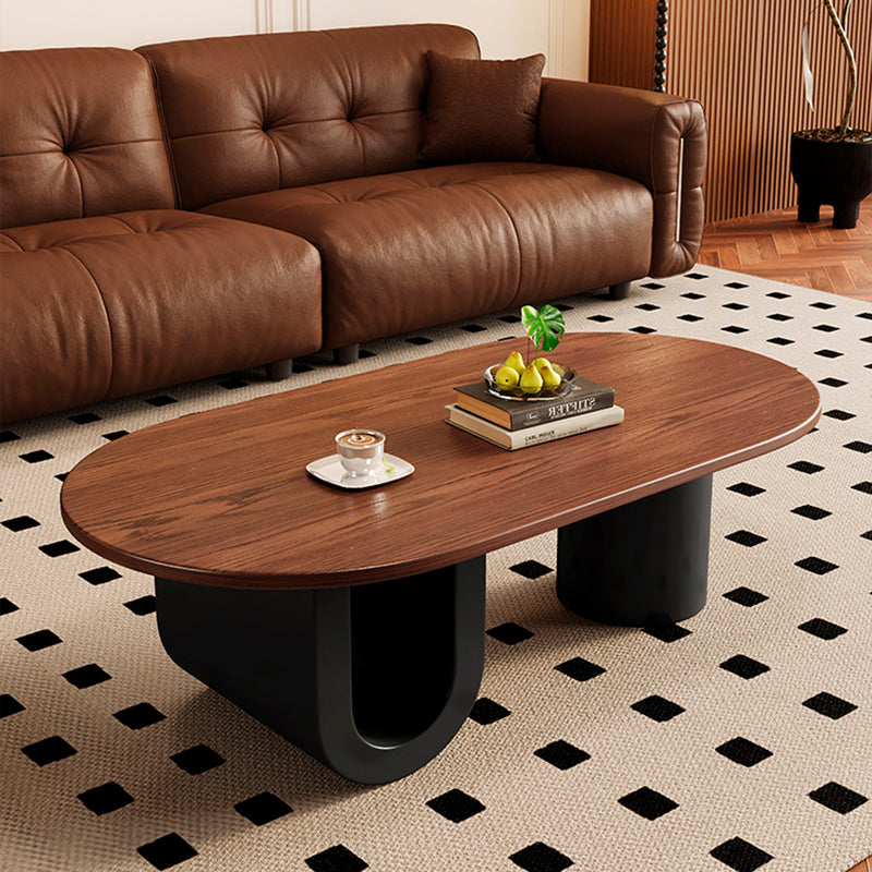 Contemporary Creative Solid Wood Plywood Metal Oval Round U-Shape Coffee Table 1-Tier For Living Room