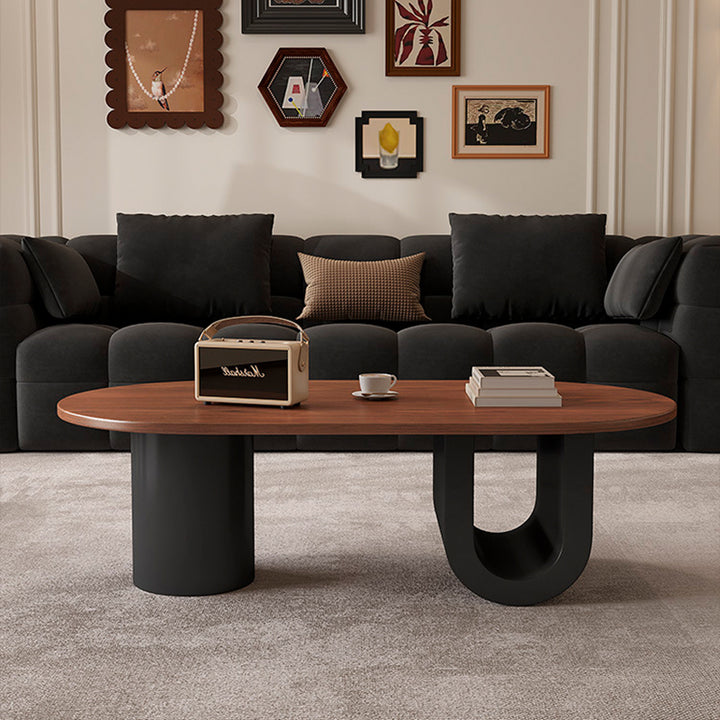 Contemporary Creative Solid Wood Plywood Metal Oval Round U-Shape Coffee Table 1-Tier For Living Room